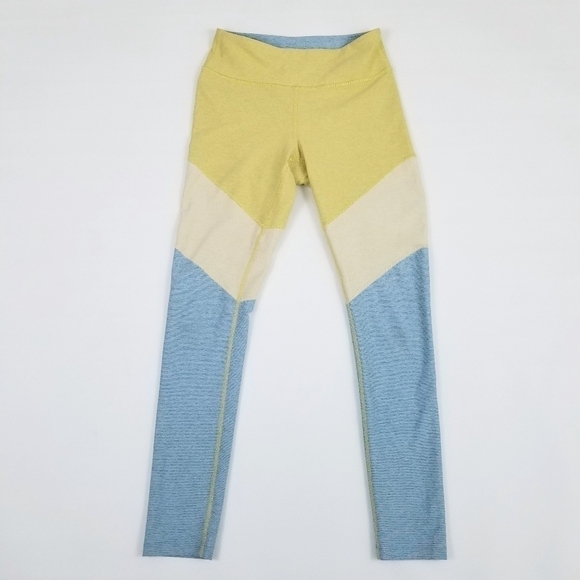 Outdoor Voices colorblock blue yellow 7/8 length activewear leggings womens sz S - Picture 3 of 7